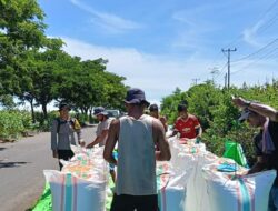 Bhabinkamtibmas Dampingi Pengisian Jagung ke Dalam Karung Hasil Panen Warga