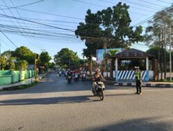 SAT LANTAS POLRES DOMPU GELAR RAWAN PAGI DAN STRONG POINT, WUJUDKAN KAMSELTIBCAR LANTAS DI WILAYAH HUKUM POLRES DOMPU