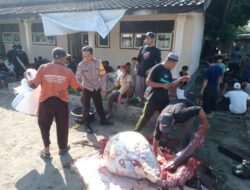 Bhabinkamtibmas Desa Tirtanadi Monitoring Pemotongan dan Pembagian Daging Qurban