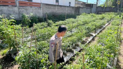 Bhabinkamtibmas Desa Kumbang Monitoring Ketahanan Pangan dan Ajak Warga Jaga Kamtibmas
